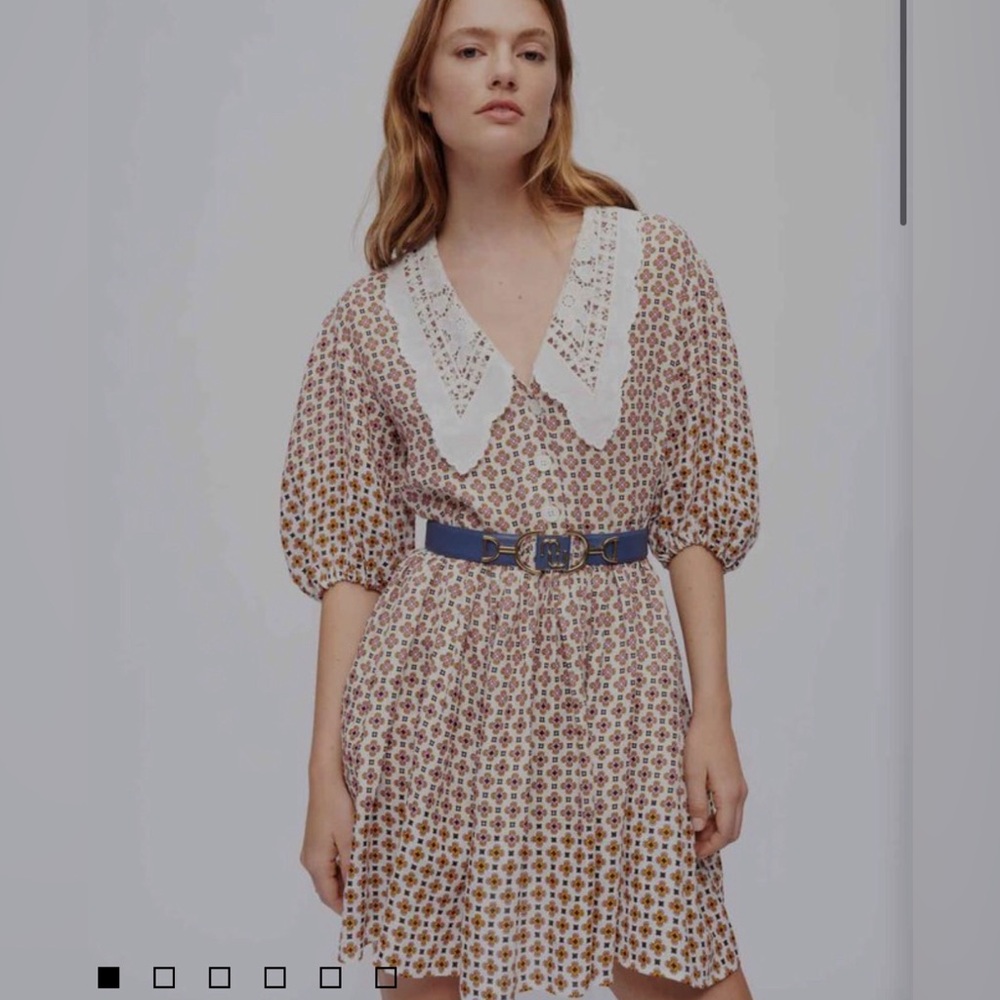 Maje/Doen PRINTED LINEN DRESS, EMBROIDERED COLLAR